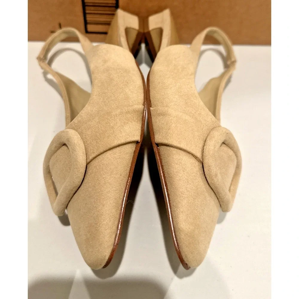J.CREW Women Size 6 Faux-Suede Buckle Slingback Flats Light Khaki Pull On CR265